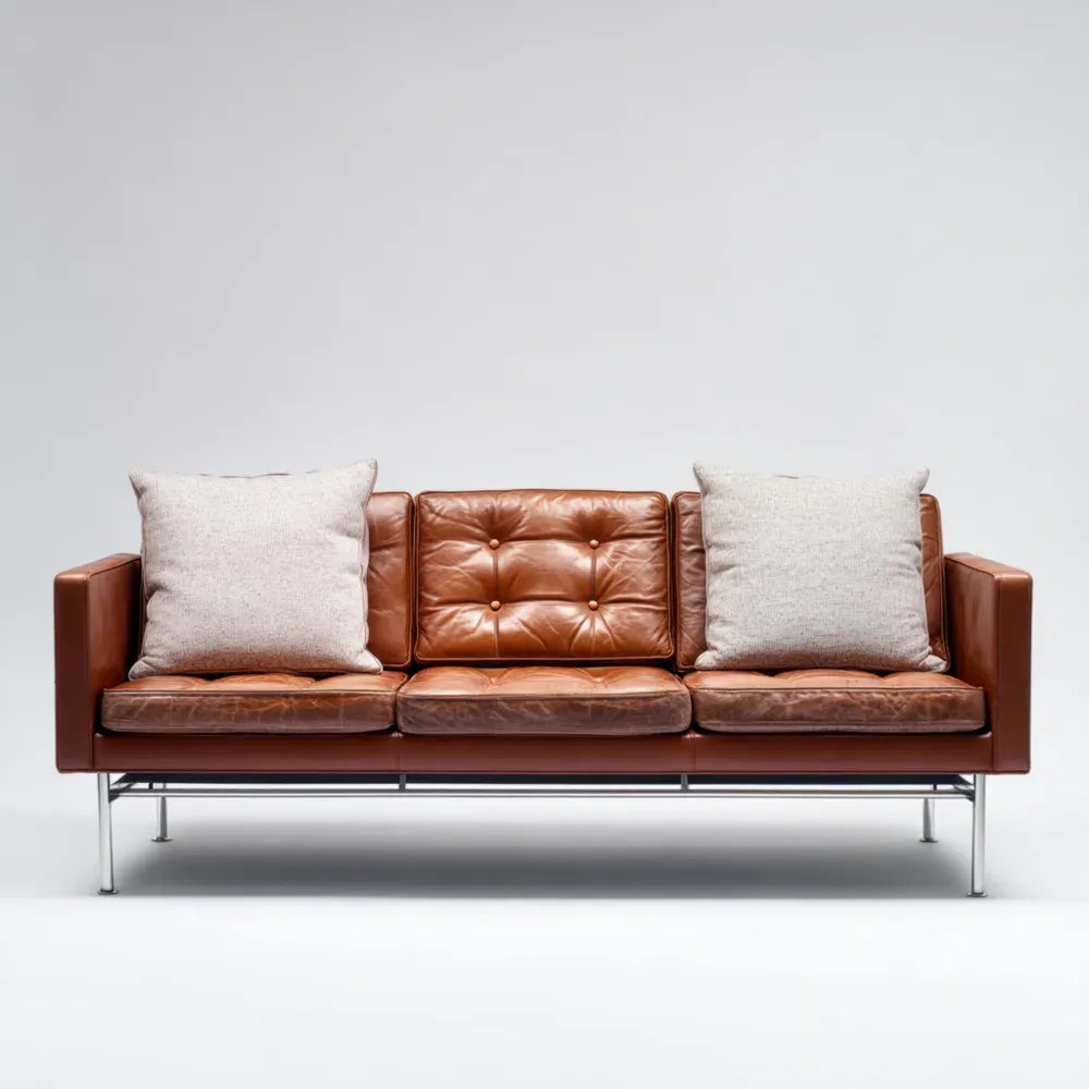 Leather Upholstered Sofa 200x90x85 cm - Brown - Modern Design