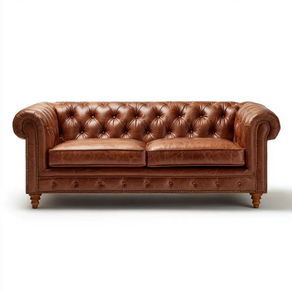 Leather Sofa 210x85x75 cm - Brown - Classic Chesterfield Design