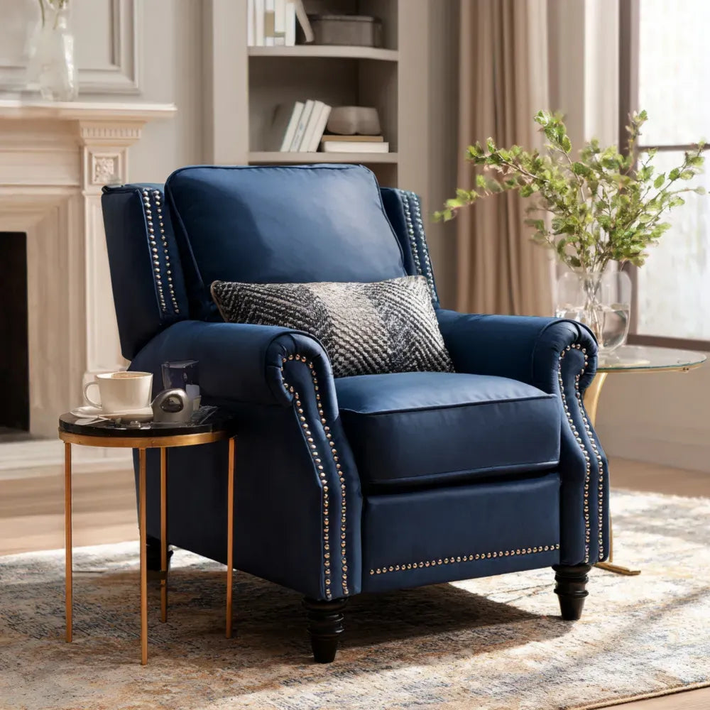 Armchair Leather Upholstery 35.4x33.5x39.4 inches – Navy Blue – Classic Design