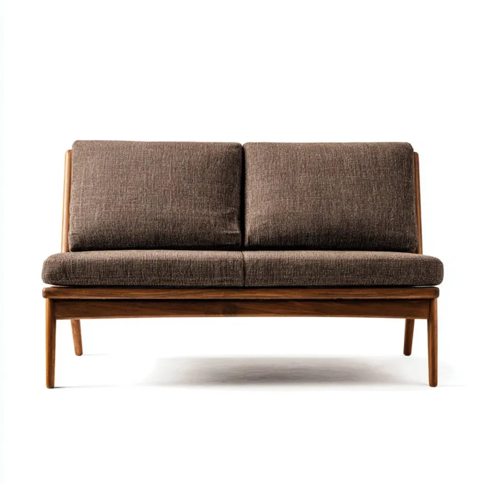2-Seater Sofa Wooden Frame 120x75x80 cm - Brown Fabric - Contemporary Style