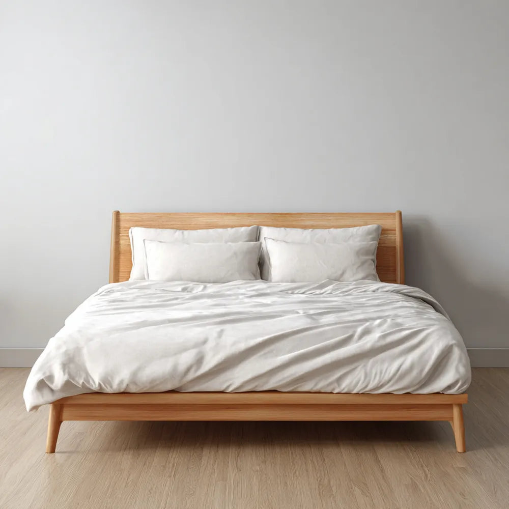 Double Bed - Solid Wood Frame 140x200 cm (55x79 inches) - Natural Finish - Minimalist Design