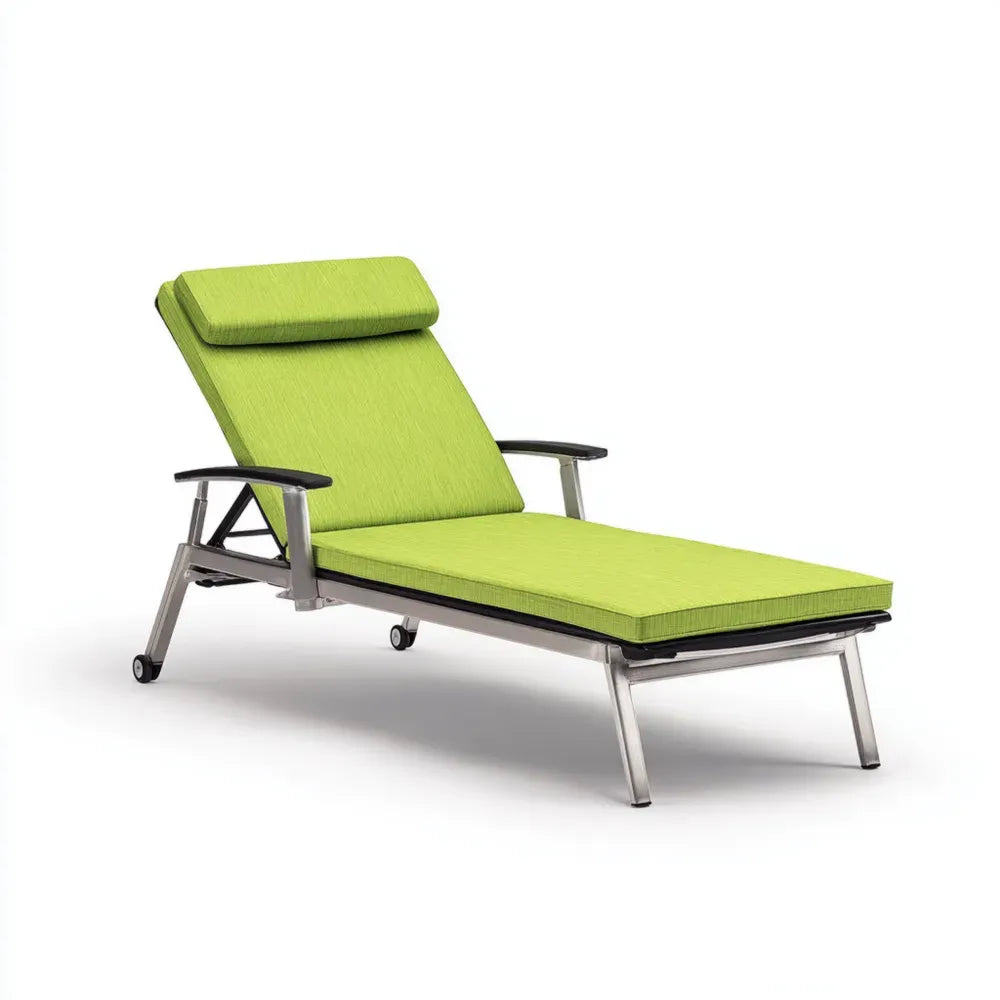 Outdoor Patio Recliner 200x70x95 cm Stainless Steel Frame Green Cushion - Adjustable Design