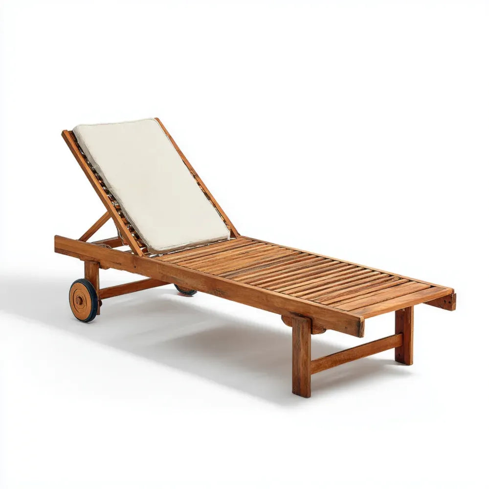 Outdoor Wooden Patio Recliner - 200x70x35 cm - Natural Finish